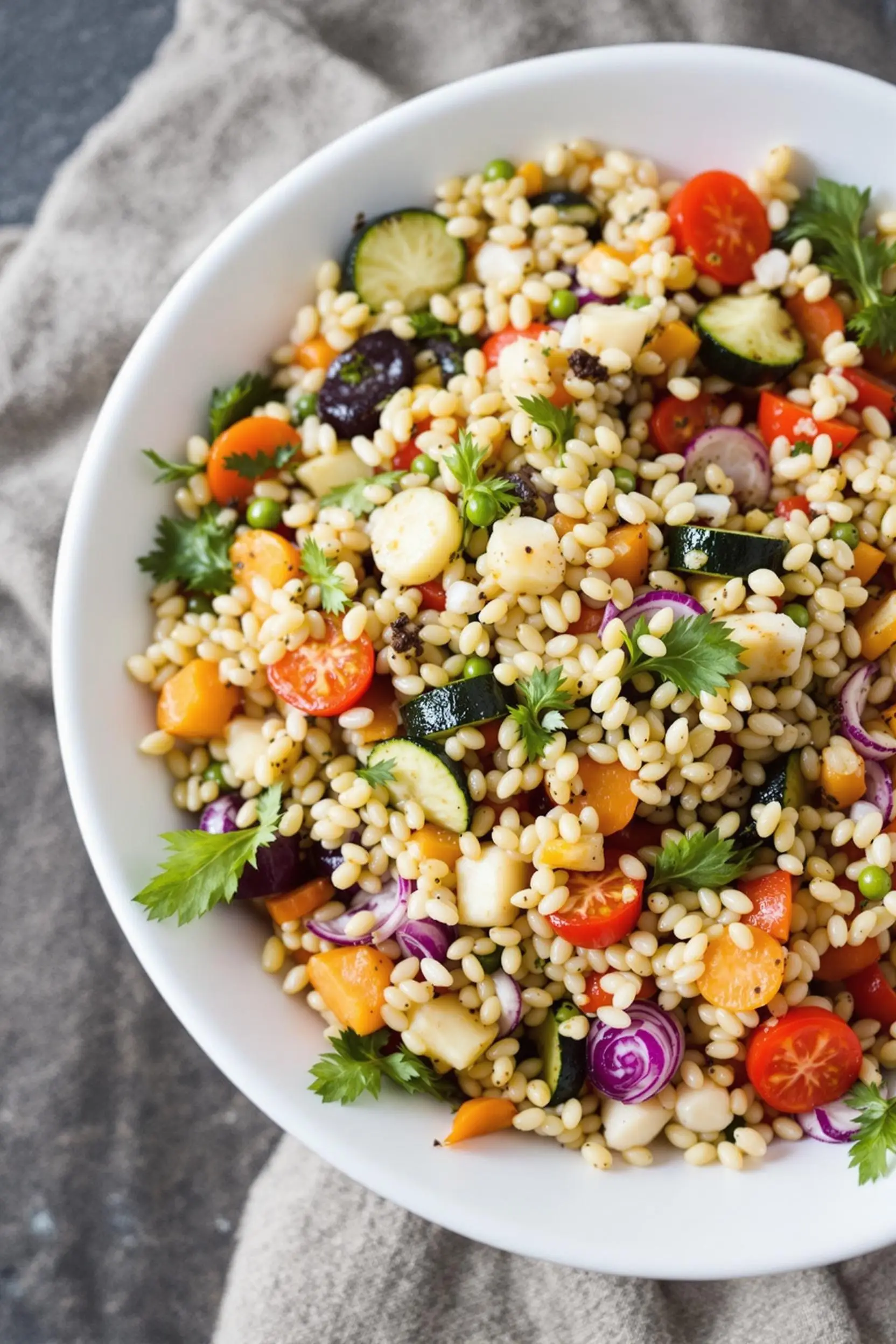 Vegetarian Mediterranean Farro Salad with Roasted Red Peppers