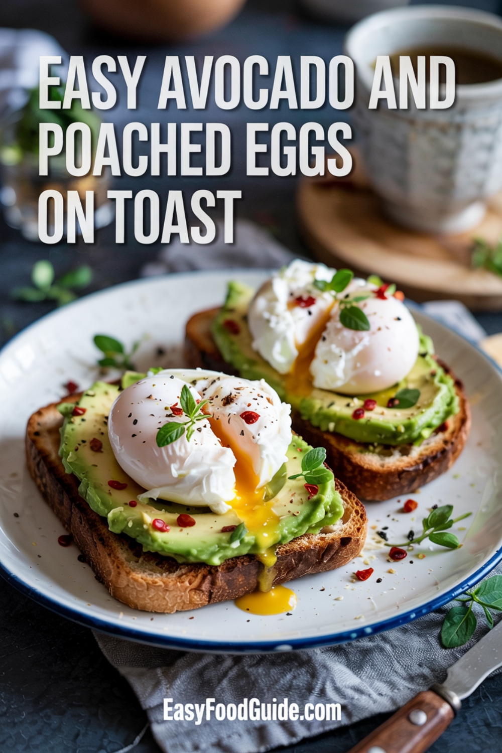 Soft Poached Eggs over Avocado Toast with Chili Oil