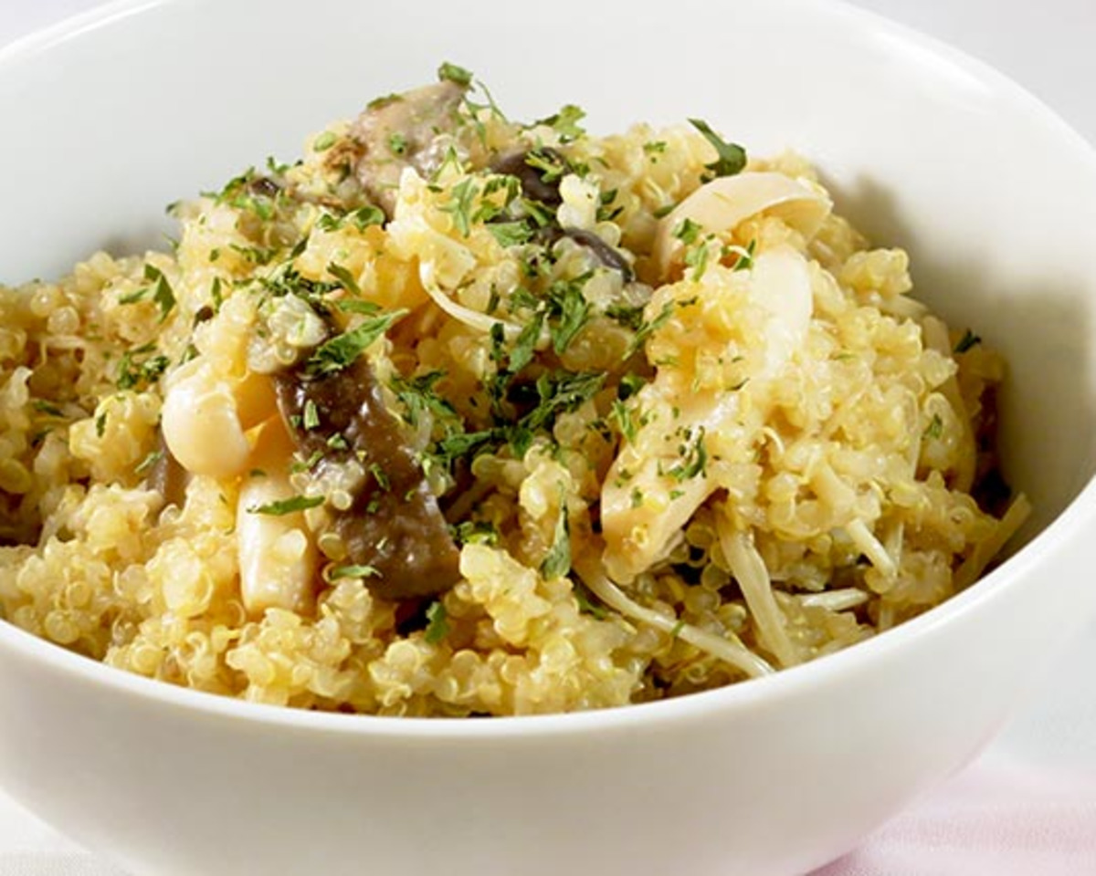 Sautéed Mushroom and Spinach Gluten-Free Quinoa Pilaf