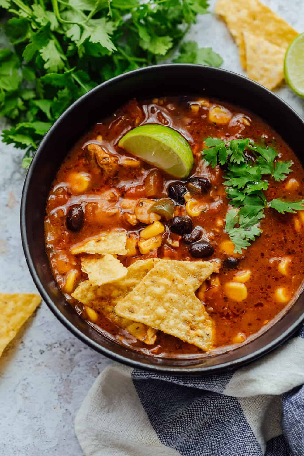 Spiced Chicken Tortilla Soup with Fresh Lime and Cilantro
