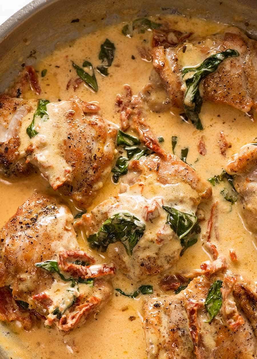 Pan-Seared Chicken with Sun-Dried Tomato and Basil Cream Sauce