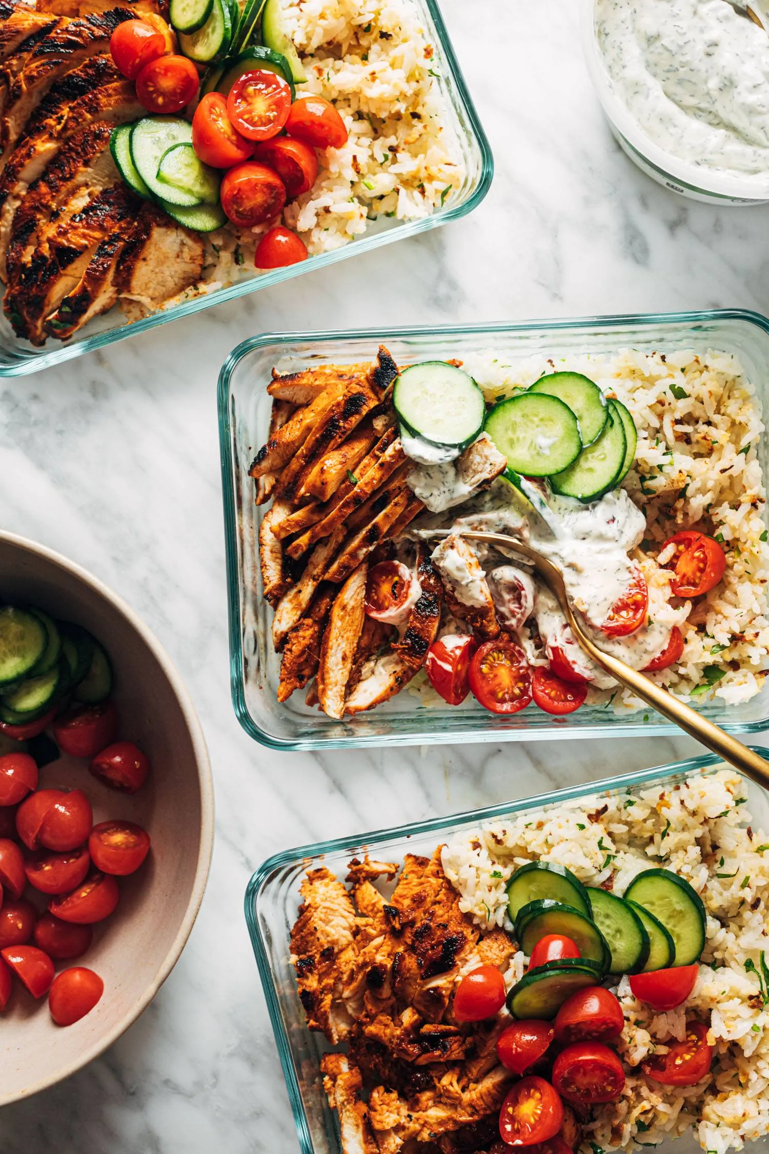 Buffalo Chicken Bowls with Cauliflower Garlic Rice