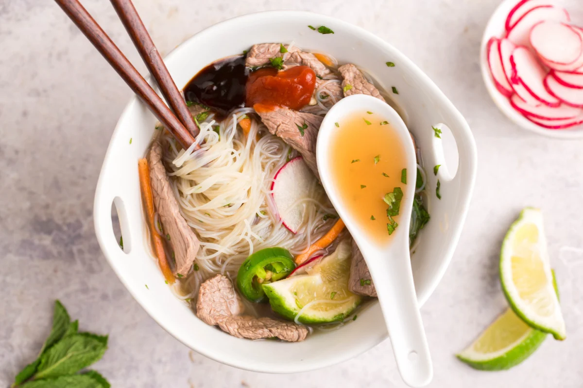 Instant Pot Pho with Spiced Beef Broth and Fresh Herbs