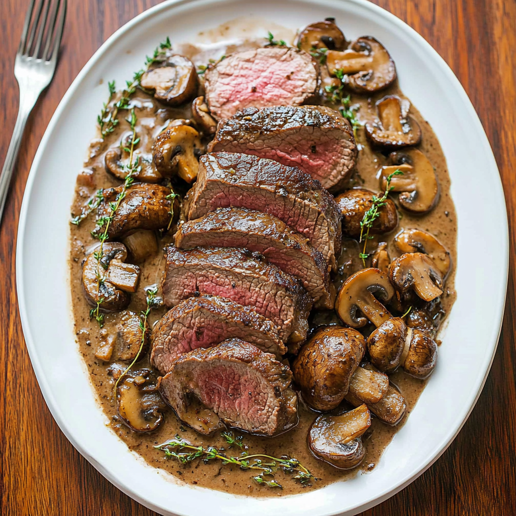 Seared Venison Tenderloin with Sherry Mushroom-Onion Sauce