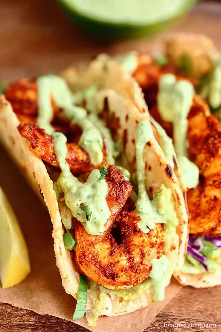 Smoked Paprika Shrimp Tacos with Avocado Crema