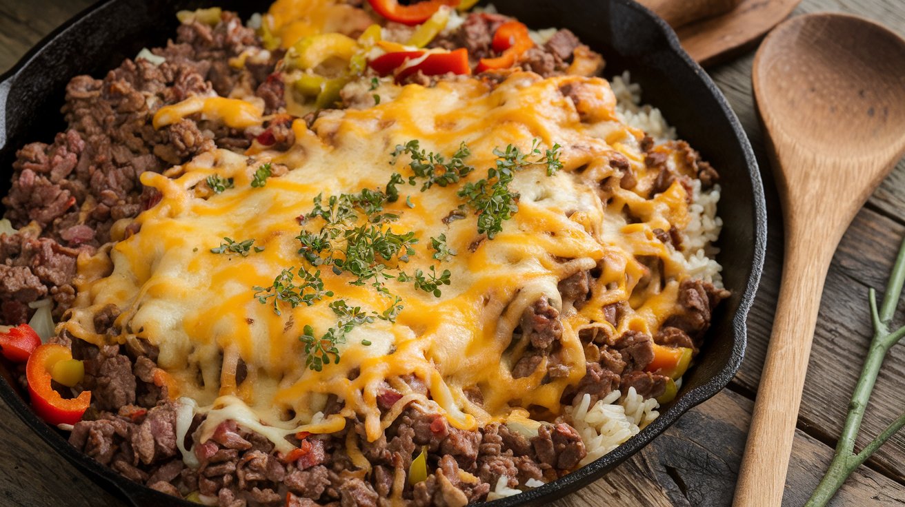 One-Pot Cheesy Beef and Rice Skillet