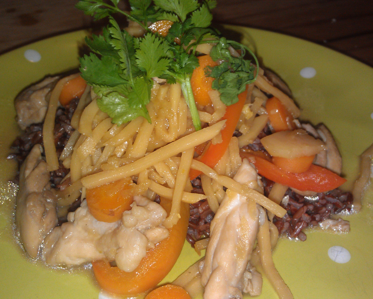 Stir-Fried Ground Chicken with Ginger and Bell Peppers