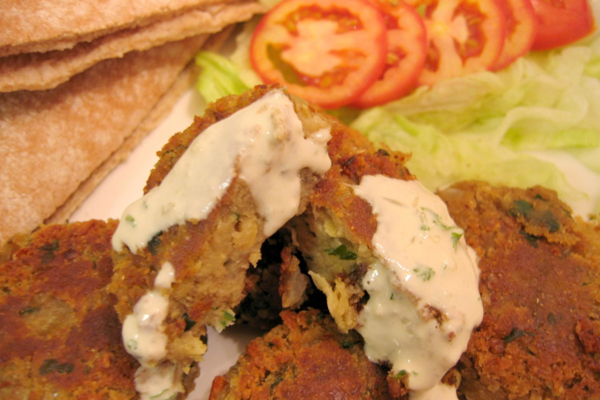 Pan-Fried Falafel with Tahini Drizzle and Pickled Vegetables