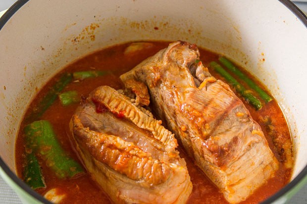Spicy Korean-Style Braised Pork Belly with Gochujang
