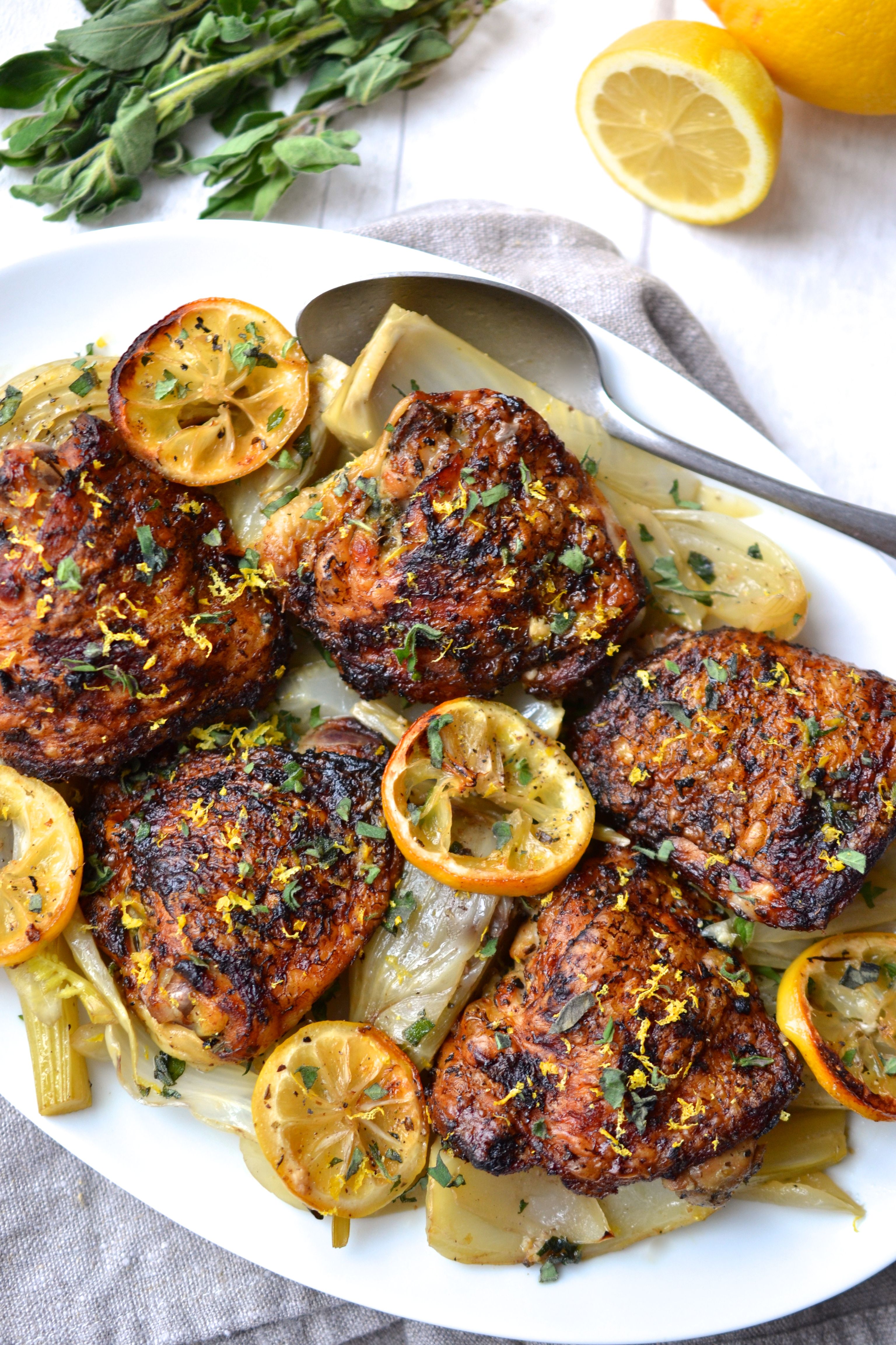Crispy Lemon-Herb Chicken with Roasted Rainbow Vegetables