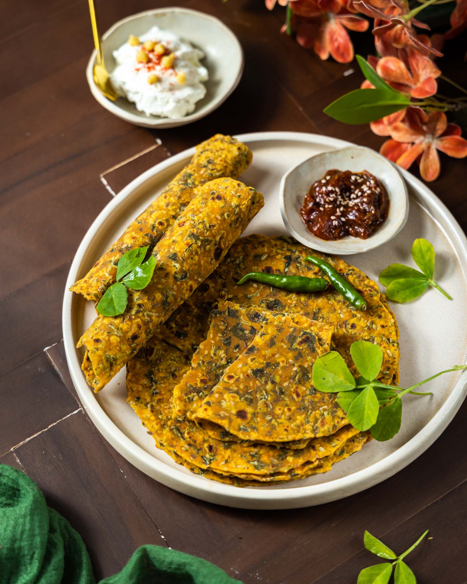 Gujarati Methi Thepla Flatbreads with Fenugreek Leaves