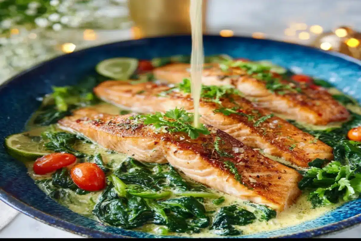 Pan-Seared Salmon with Garlic Butter and Sautéed Spinach