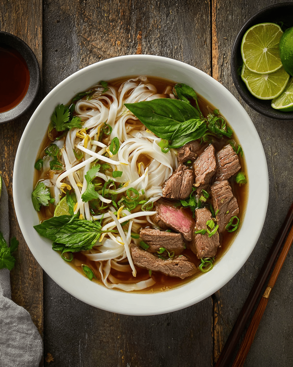 Slow-Simmered Pho Broth with Tender Beef and Fresh Herbs