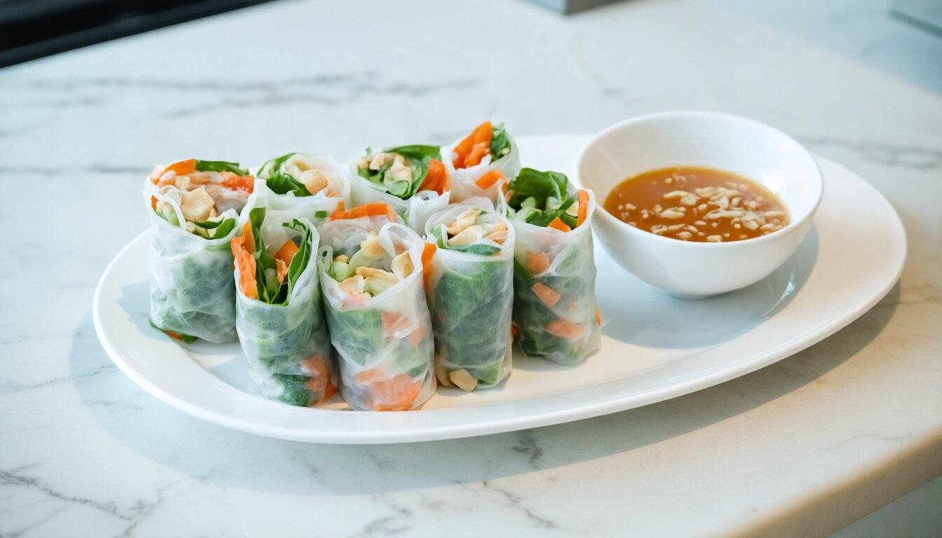 Vegetarian Fresh Spring Rolls with Peanut Dipping Sauce