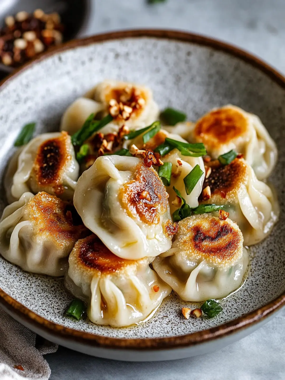 Pan-Fried Pork and Chive Dumplings with Soy Vinegar Dip