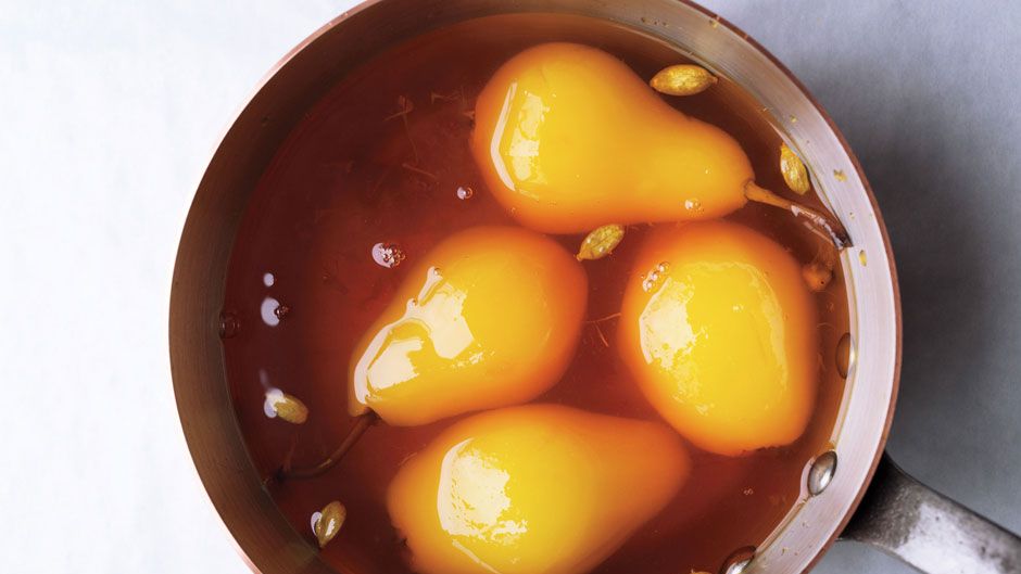 Rosewater and Cardamom Poached Pears