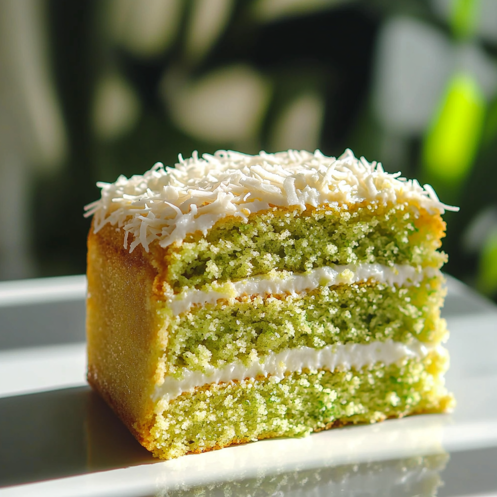 Baked Coconut Pandan Cake with Toasted Sesame Seeds