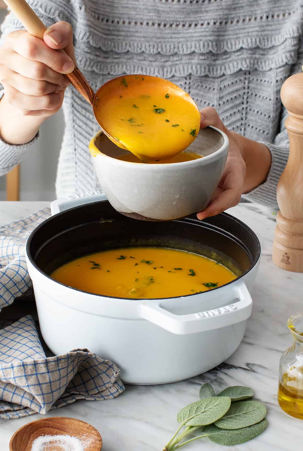 Black Garlic and Butternut Squash Soup with Thyme Cream