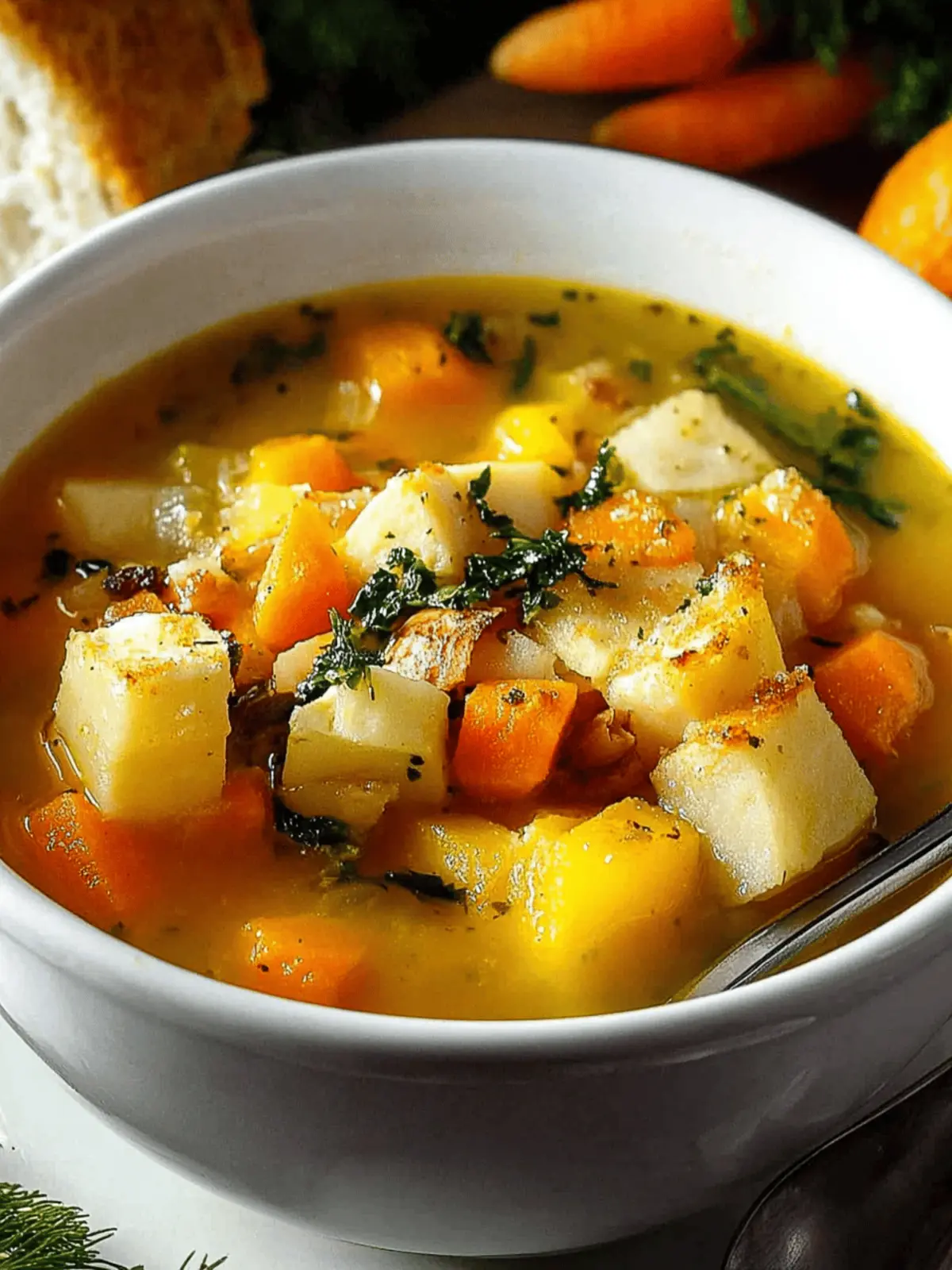 Ginger-Turmeric Bone Broth Soup with Root Vegetables