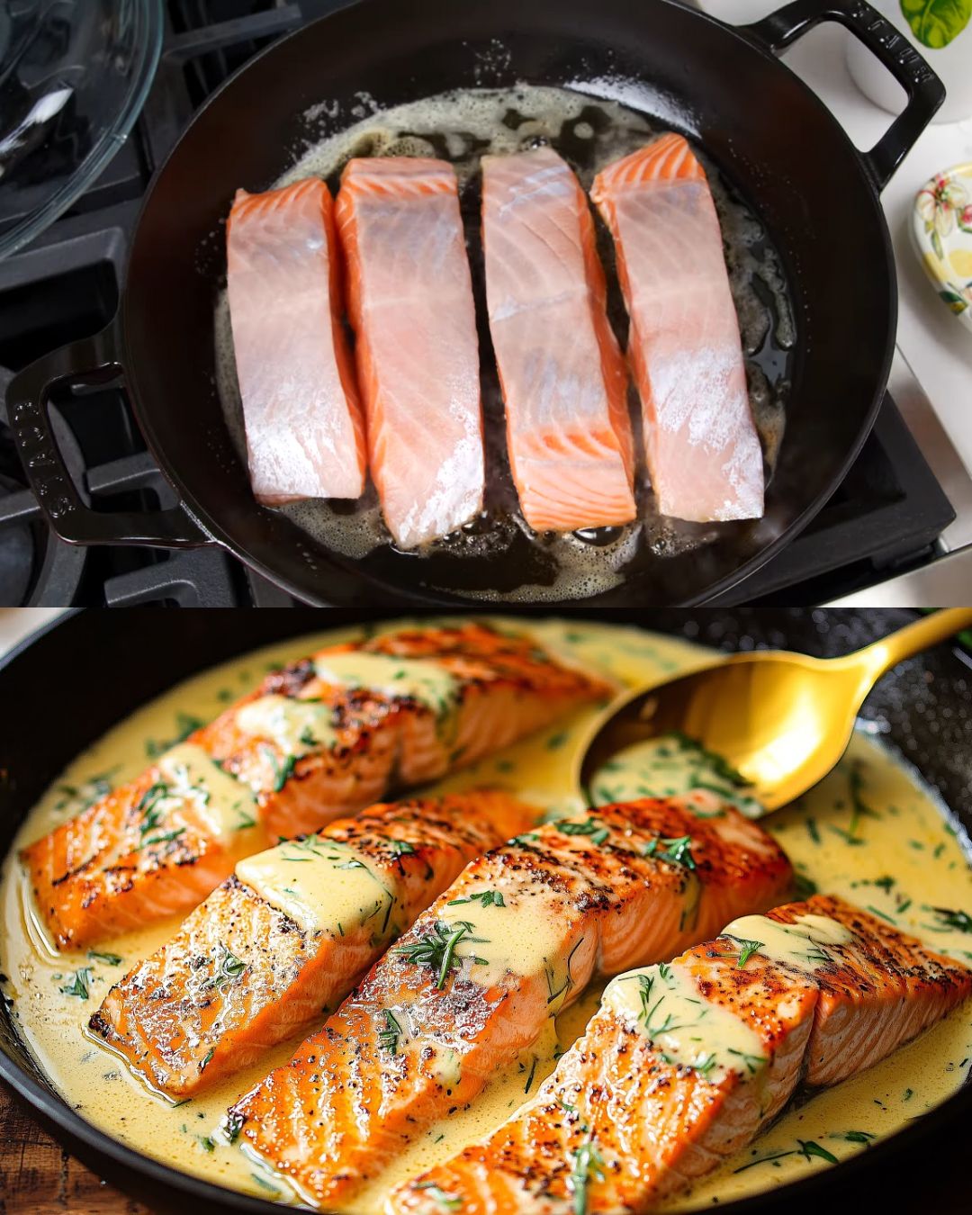 Pan-Seared Salmon with Roasted Garlic and Dill Sauce