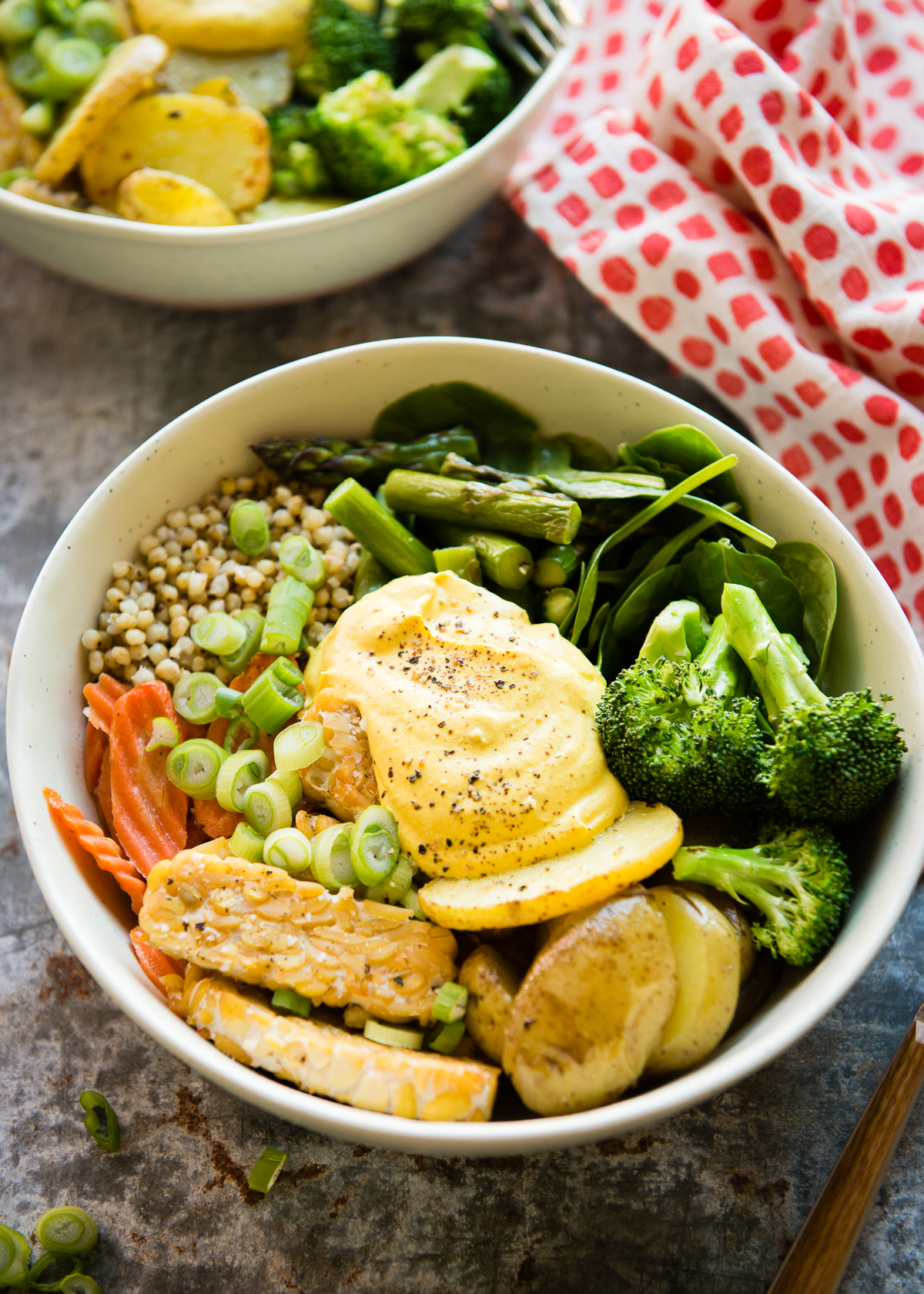 Steamed Vegetable Buddha Bowl with Turmeric-Ginger Dressing