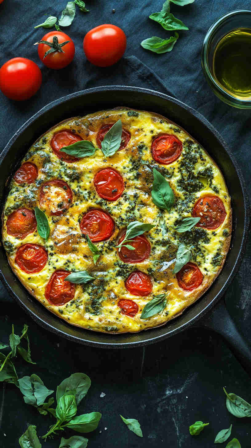Pistachio Pesto Frittata with Cherry Tomatoes
