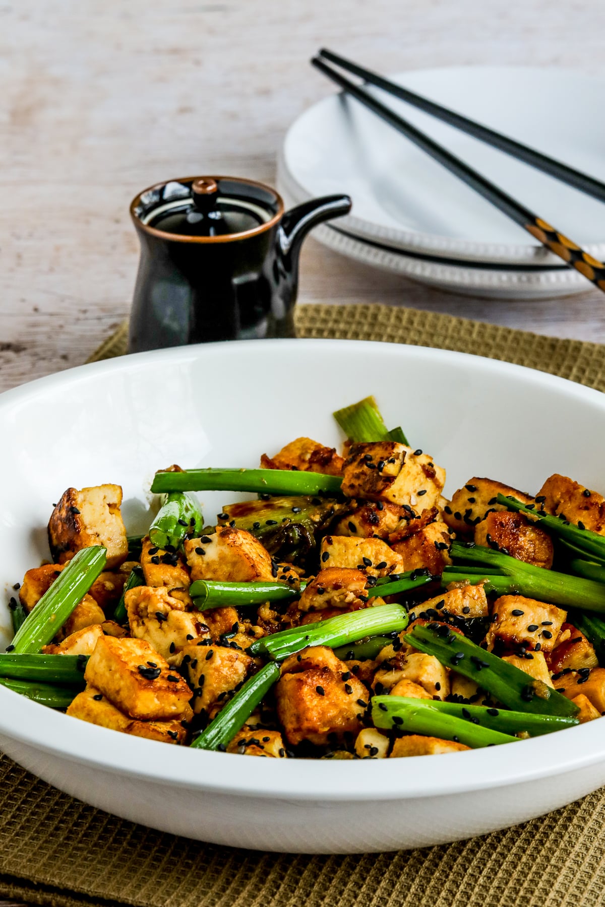 Stir-Fried Tofu with Garlic and Ginger in Soy-Ginger Sauce