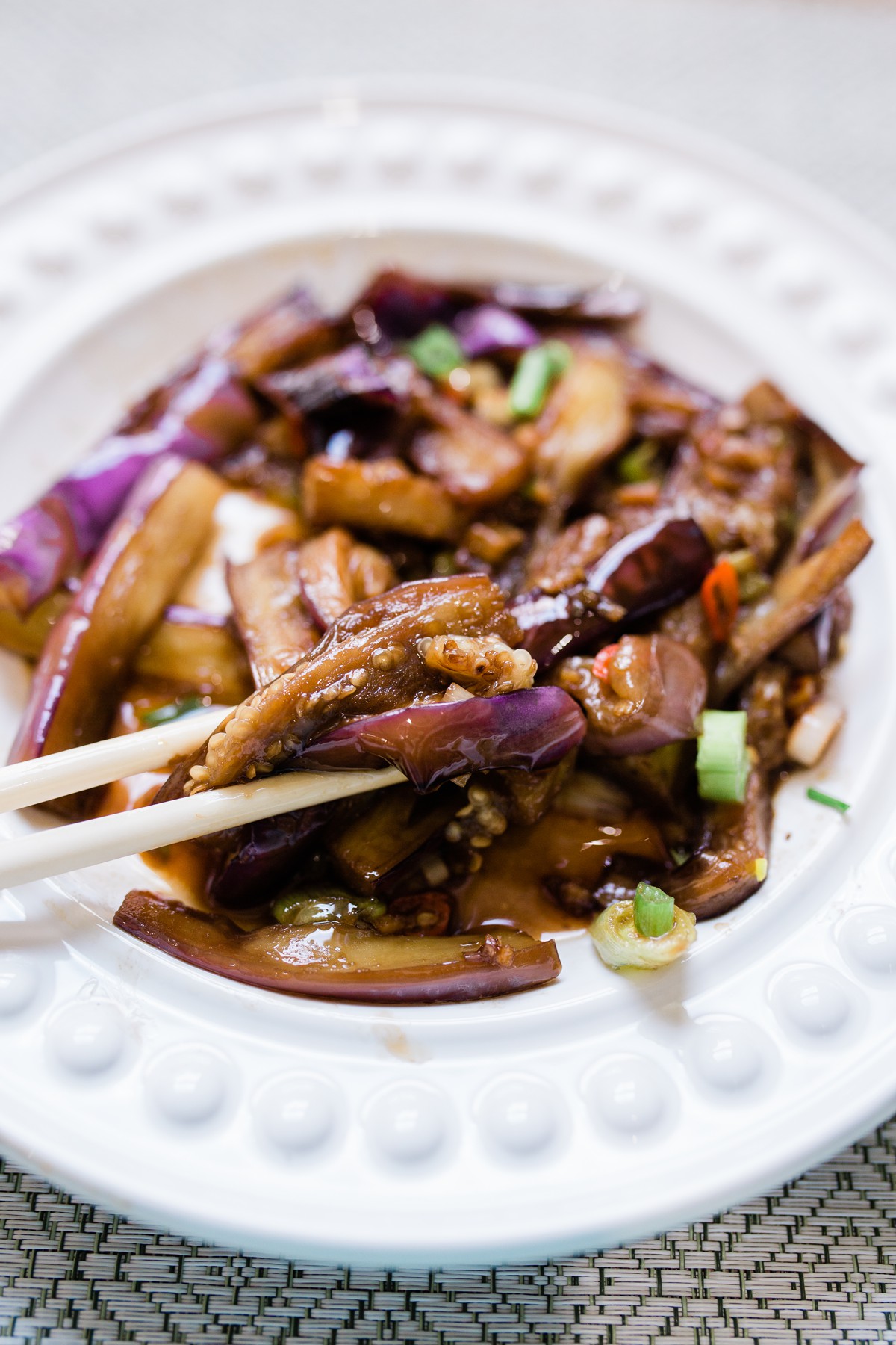Sichuan-Style Spicy Eggplant Stir Fry with Garlic and Chili