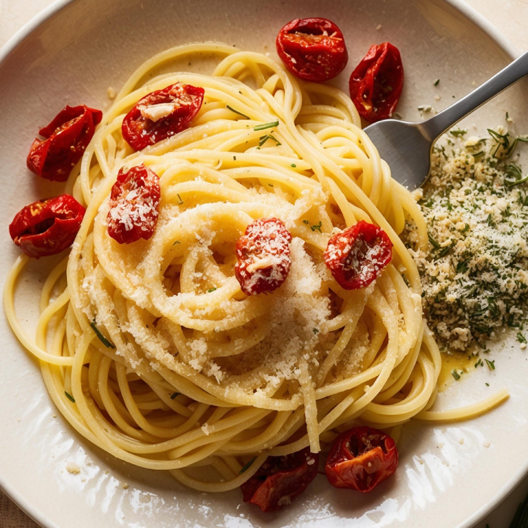 Sun-Dried Tomato and Lemon Zest Linguine with Garlic Oil