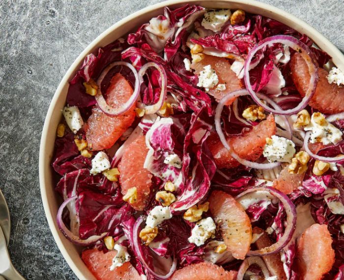 Charred Radicchio Salad with Grapefruit and Bitter Almond Vinaigrette