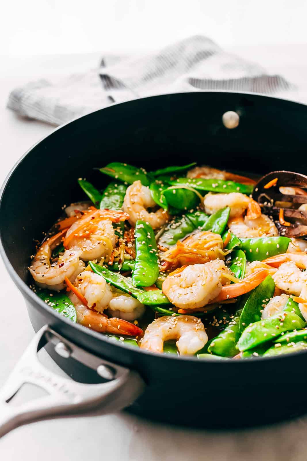 Sautéed Shrimp and Snow Pea Stir Fry with Ginger Soy Sauce