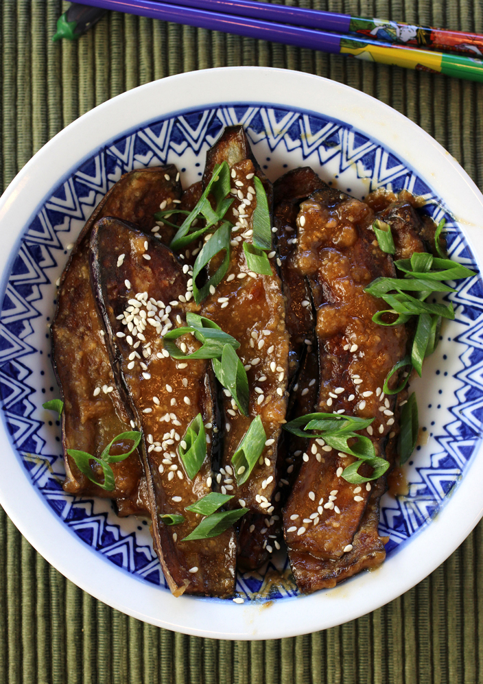 Baked Eggplant Miso Donburi with Sesame and Scallions