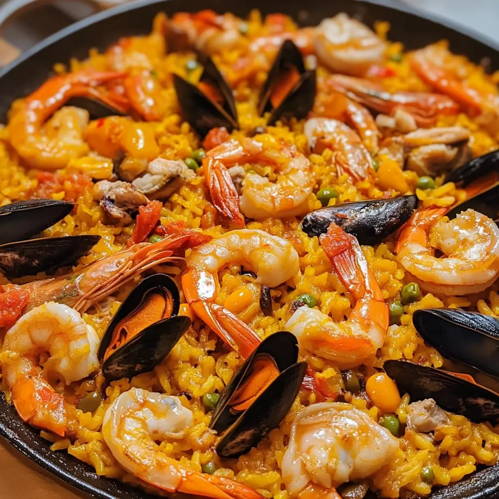 Saffron-Infused Seafood Paella with Roasted Red Peppers
