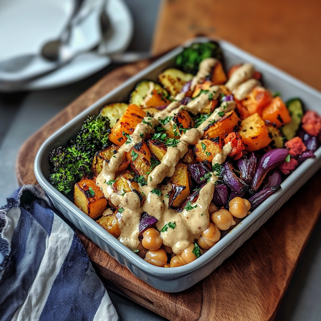 Vegetarian Shawarma Bowl with Roasted Chickpeas and Tahini Dressing