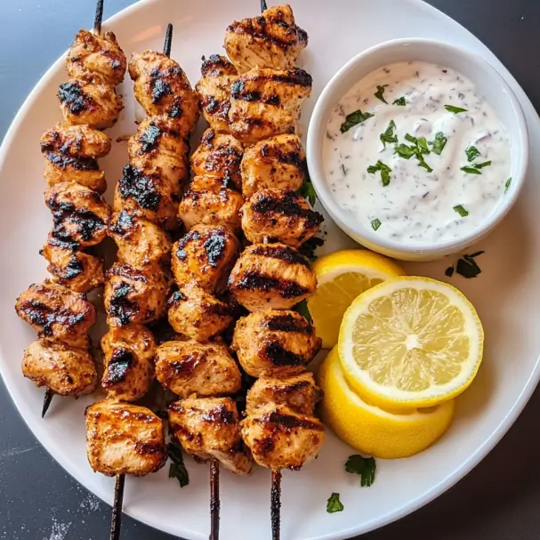 Grilled Za'atar Chicken Skewers with Lemon Yogurt Sauce
