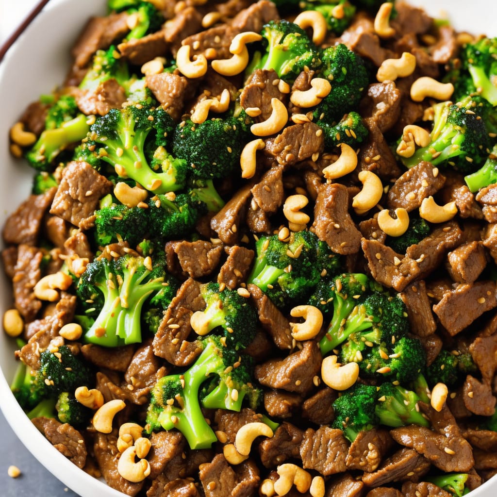 Stir-Fried Ginger Beef with Broccoli and Cashews