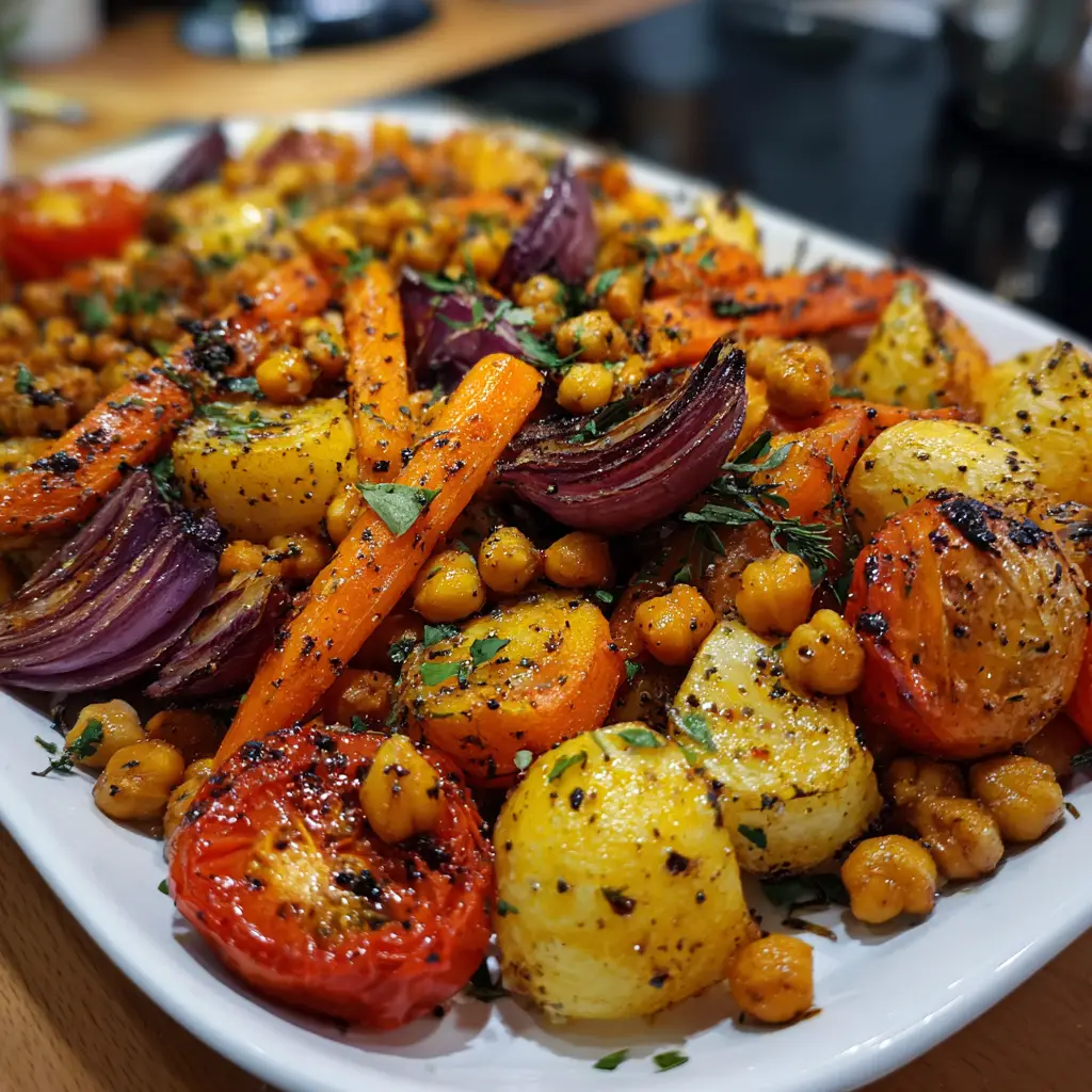 Mid-Roast Mediterranean Vegetable and Chickpea Sheet Pan Dinner