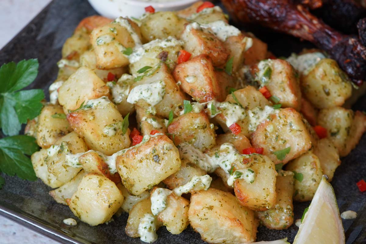 Aji Verde Sauce with Roasted Potato Wedges