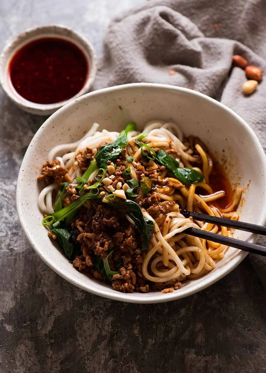 Stir-Fried Spicy Dan Dan Noodles with Ground Pork and Sichuan Pepper