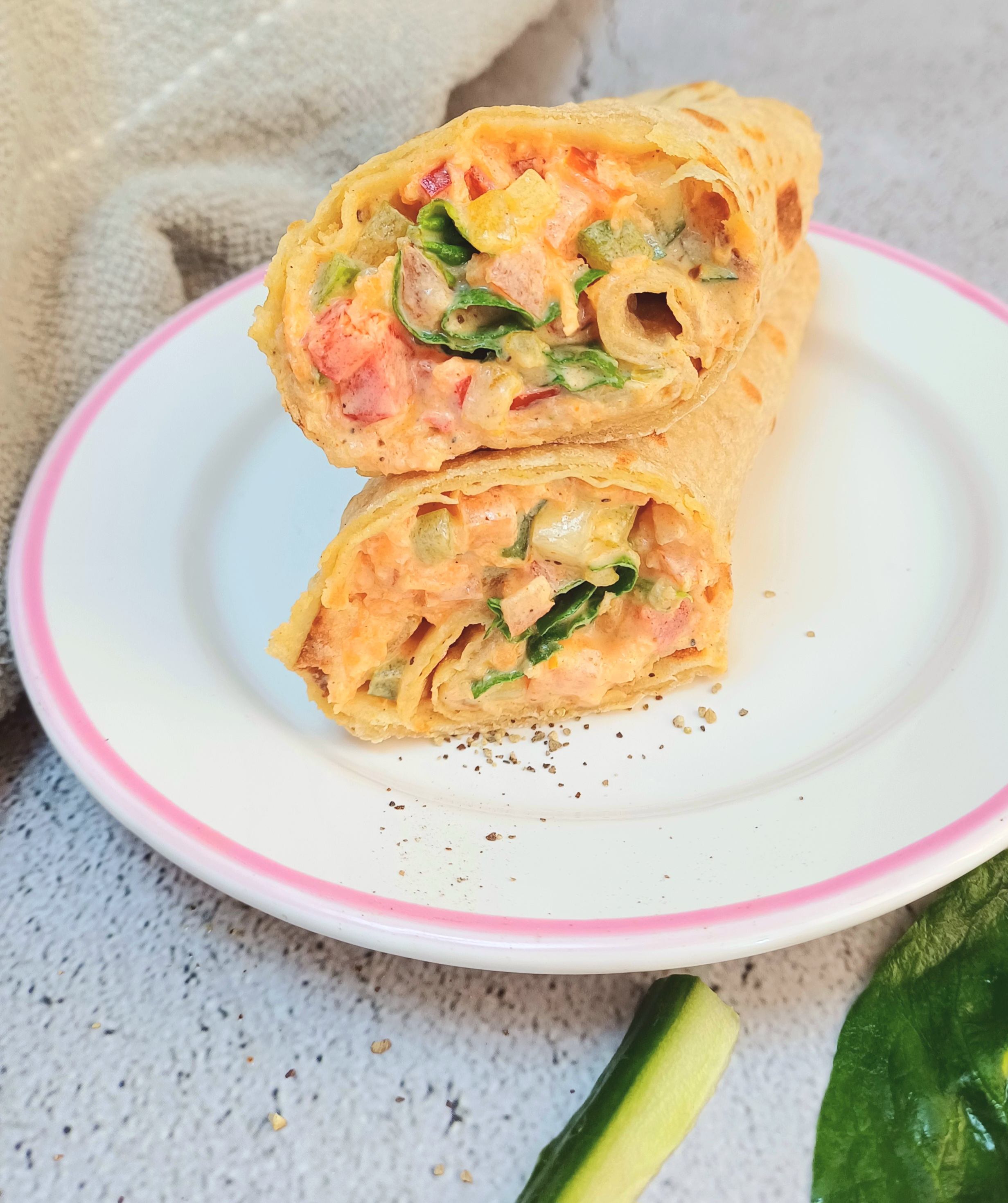 Quick Alexandria-Inspired Veggie Wrap with Spicy Yogurt Sauce