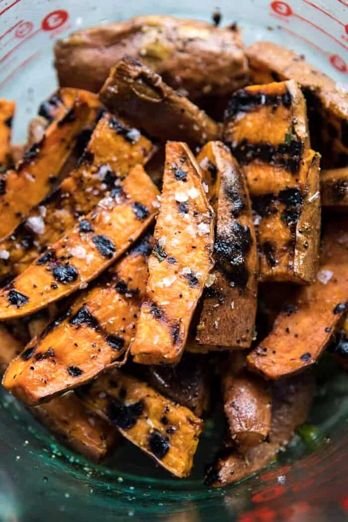 Grilled Herb-Marinated Chicken with Sweet Potato Wedges
