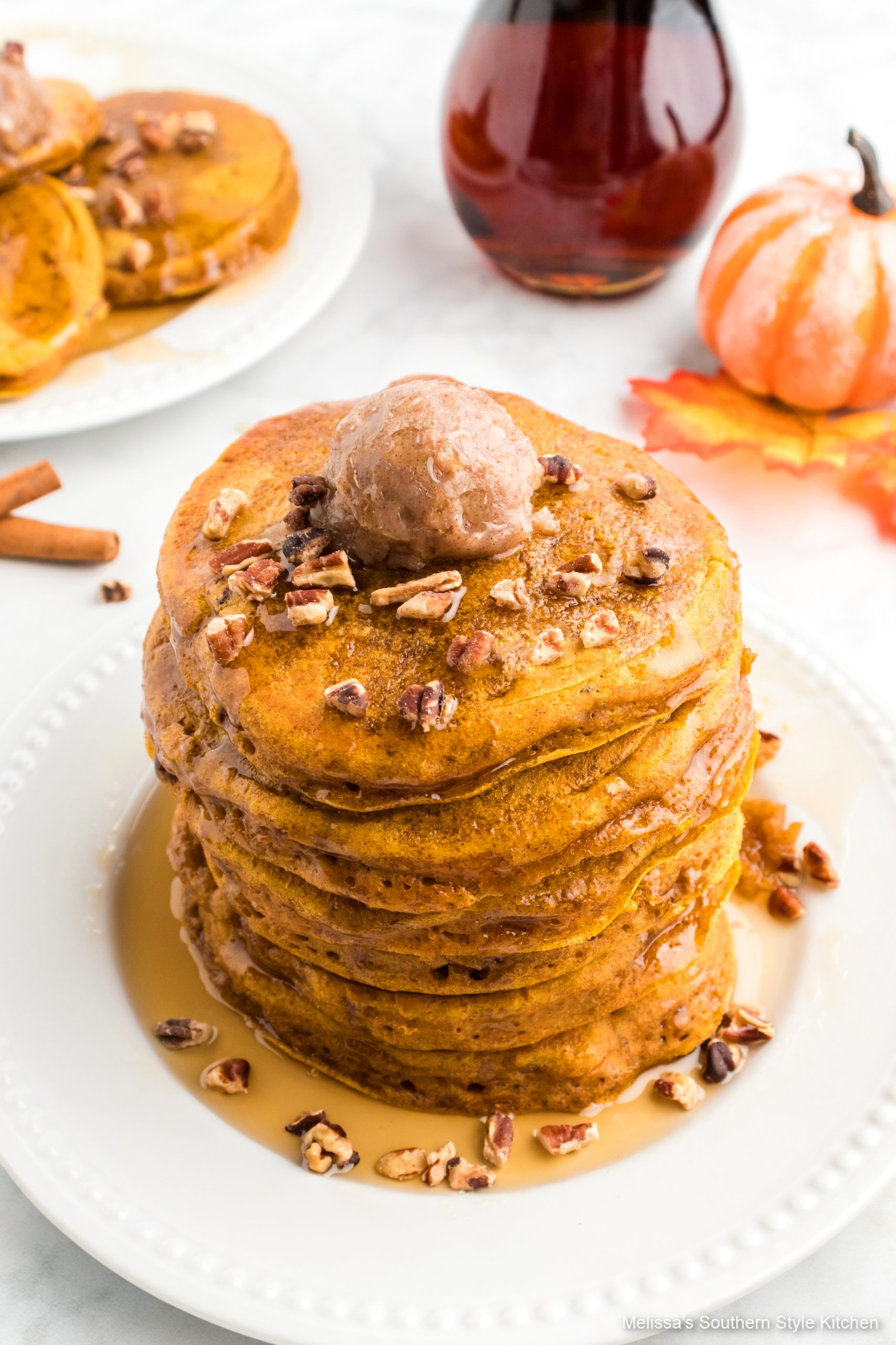 Maple-Glazed Pumpkin Spice Pancakes with Candied Pecans