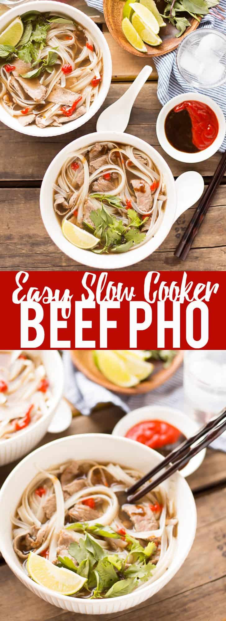 Pho-Inspired Slow Cooker Beef Broth with Rice Noodles