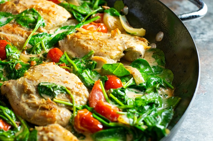 Sautéed Chicken Breast with Mustard Cream Sauce and Wilted Spinach