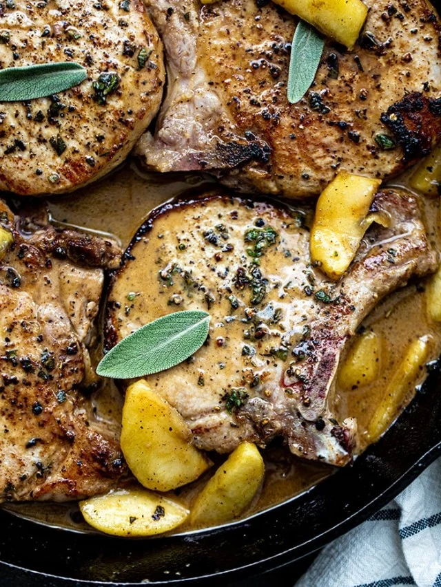 Pan-Seared Pork Chops with Apple Cider Reduction and Sage