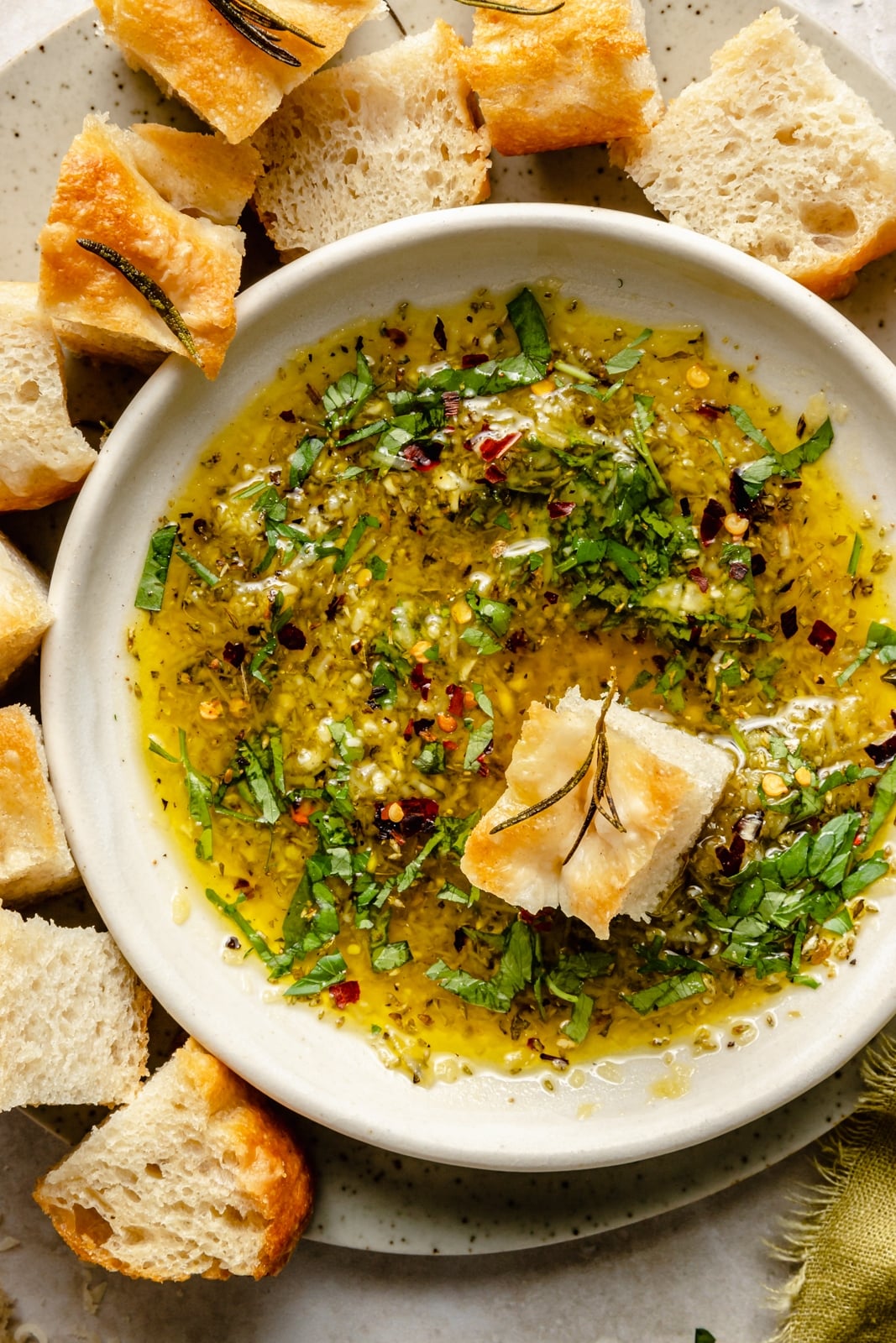Homemade Garlic and Herb Flatbread with Olive Oil Dip