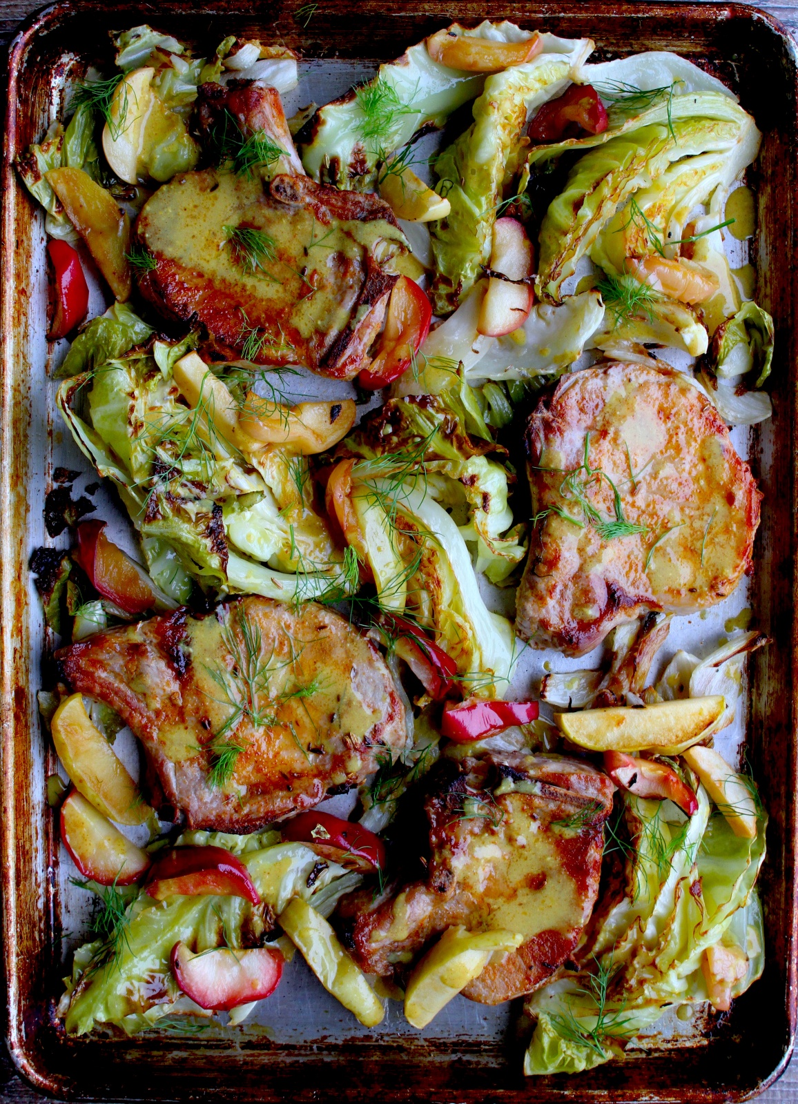 Pan-Roasted Spiced Pork Chops with Apple and Cabbage Slaw