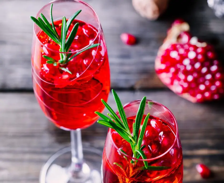 Cranberry and Pomegranate Spritz with Fresh Rosemary