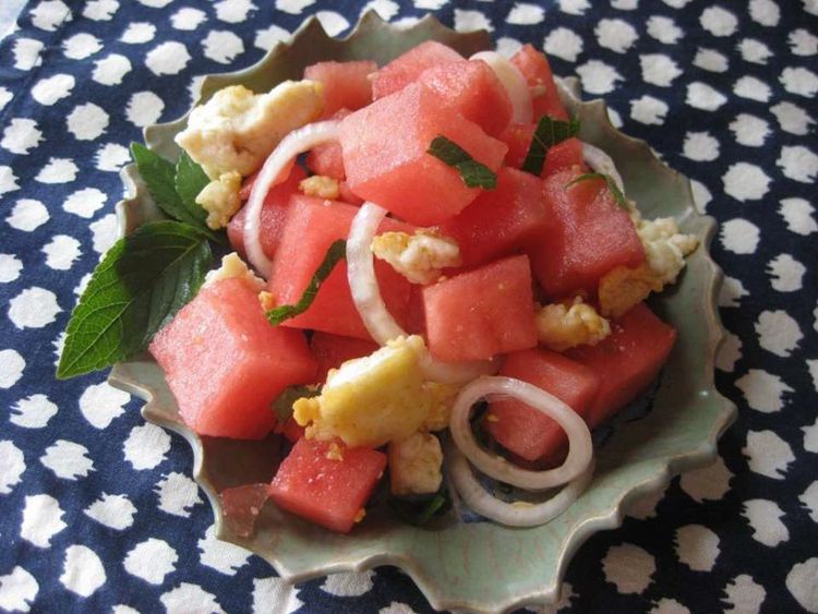 Fried Halloumi and Watermelon Salad with Mint Dressing