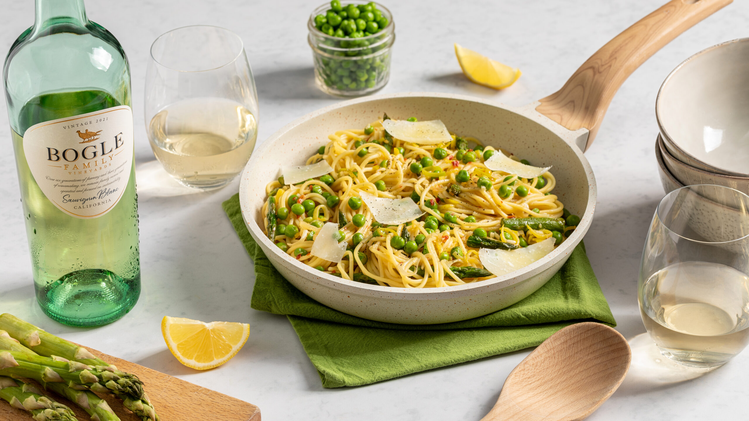 Spring Asparagus & Lemon Pasta with Pea Purée